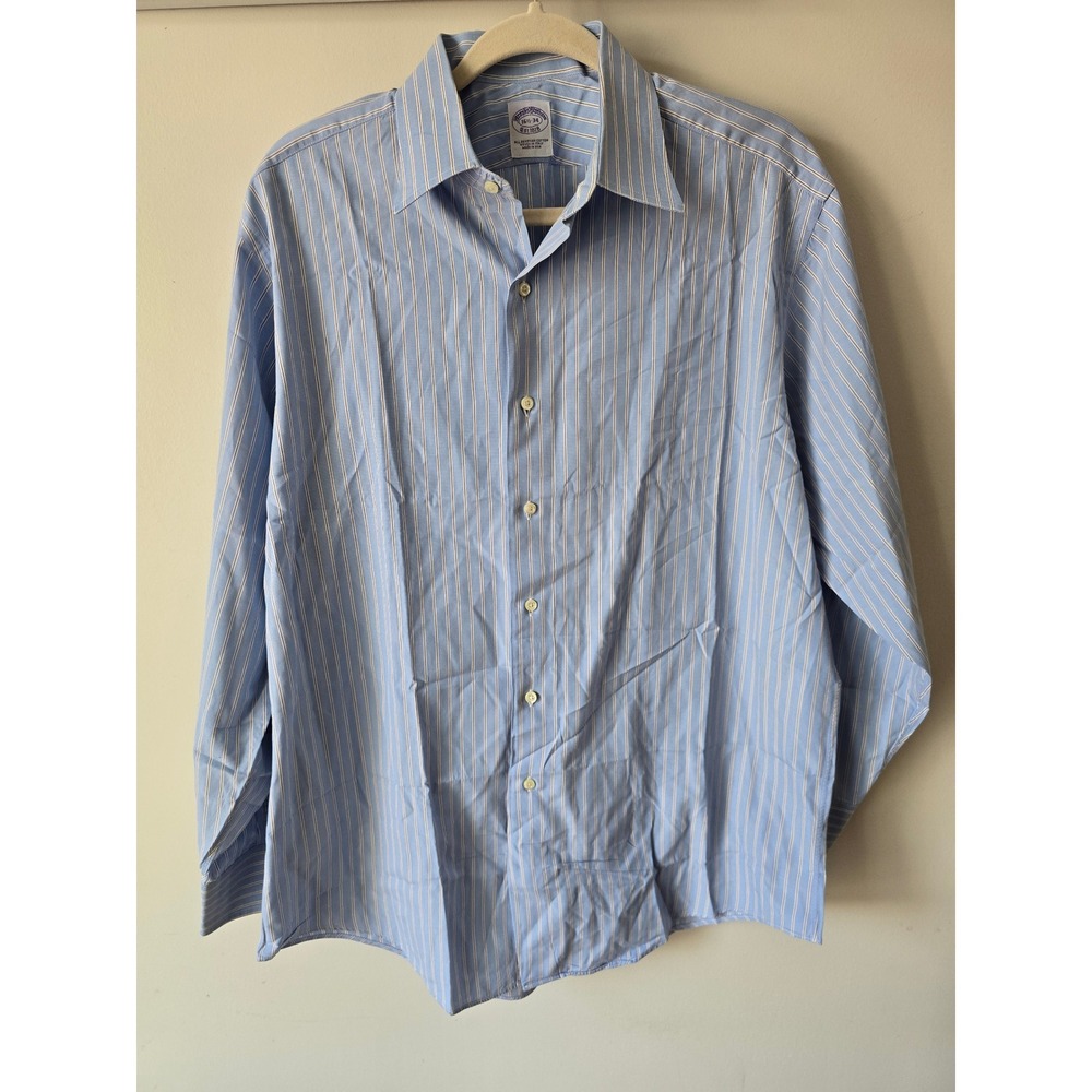 Brooks Brothers Mens Striped Egyptian Cotton Dress Shirt Blue 16.5-34